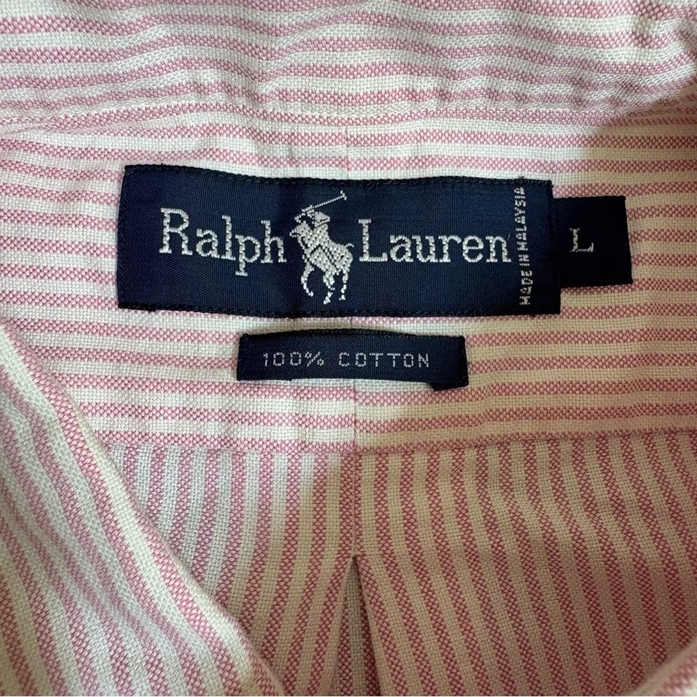 Vtg Ralph Lauren Pink Striped Golf Oxford Shirt - Picture 6 of 7